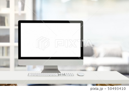 Mockup blank screen desktop compute  on workspace 50493410