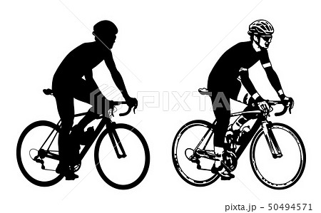 Bicyclist Sketch Illustration And Silhouetteのイラスト素材