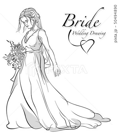 Drawing Bride Holding Bouquet Drawing Bride Holding Bouquet 50494890