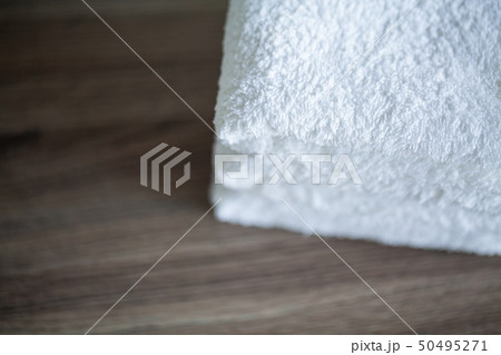 Spa. White Cotton Towels Use In Spa Bathroom. Towel Concept. Photo For Hotels and Massage Parlors 50495271