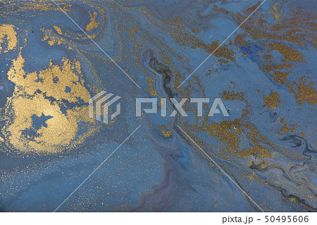 Blue marbling pattern. Golden marble liquid texture. Blue marbling pattern. Golden marble liquid texture. 50495606