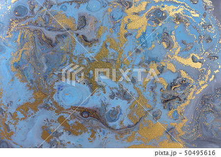 Blue marbling pattern. Golden marble liquid texture. 50495616