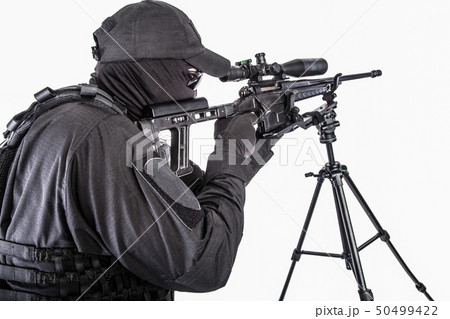 Police SWAT sniper aiming with rifle studio shoot 50499422