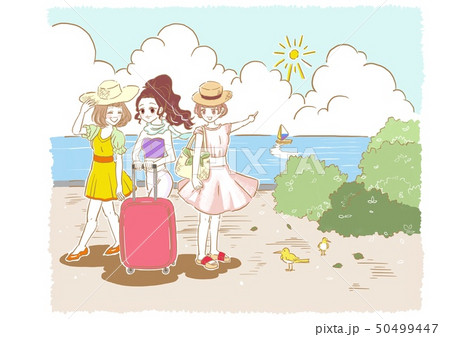 バカンス中の女性達のイラスト素材