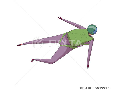 Skydiver soars in a purple suit with a green backpack. Vector illustration on white background. Skydiver soars in a purple suit with a green backpack. Vector illustration on white background. 50499471