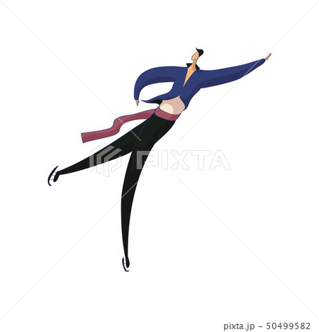 Skater man in a blue shirt performs the element of hand and foot to the side. Vector illustration on 50499582