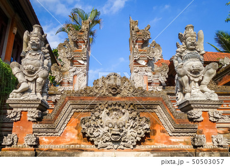 Statues on a temple entrance door, Ubud, Bali, Statues on a temple entrance door, Ubud, Bali, 50503057