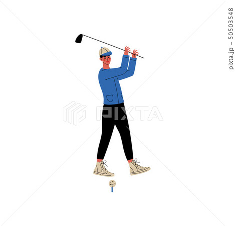 Man with Golf Club, Male Athlete Character in Sportswear Playing Golf, Active Healthy Lifestyle 50503548