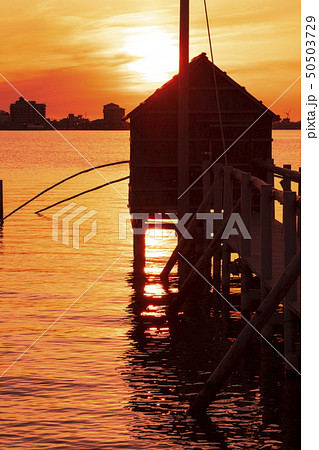 東郷湖と夕陽 50503729