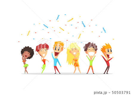 Happy Smiling People, Young Men and Women Having Fun at Party Cartoon Vector Illustration Happy Smiling People, Young Men and Women Having Fun at Party Cartoon Vector Illustration 50503791