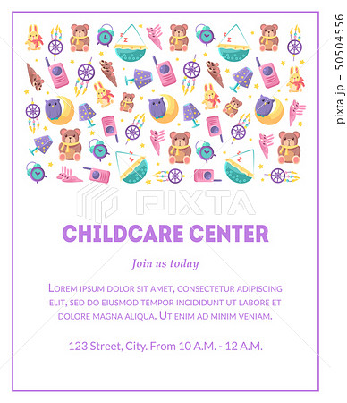 Childcare Center Banner Template with Cute Baby Toys and Place for Text, Design Element Can Be Used Childcare Center Banner Template with Cute Baby Toys and Place for Text, Design Element Can Be Used 50504556