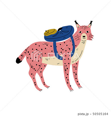 Lynx Travelling with Backpack, Animal Character Having Hiking Adventure Travel or Camping Trip 50505164