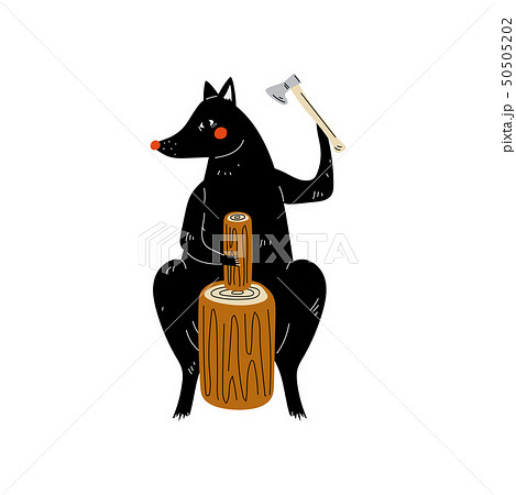 Wolf Chopping Wood with Ax, Animal Character Having Hiking Adventure Travel or Camping Trip Vector Wolf Chopping Wood with Ax, Animal Character Having Hiking Adventure Travel or Camping Trip Vector 50505202
