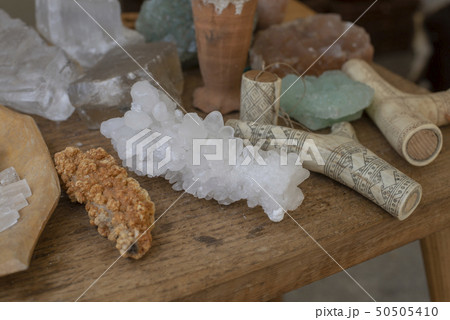 stones minerals on a wooden table 50505410