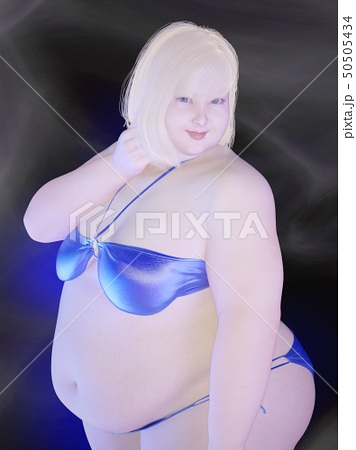 ビキニの太った女性のイラスト素材