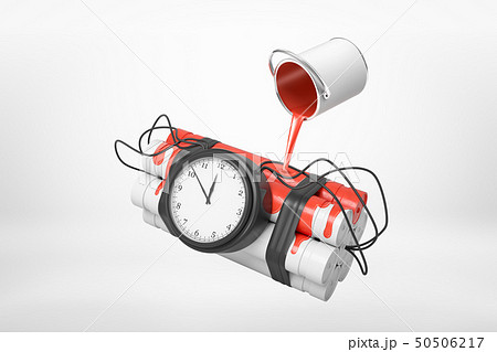 3d rendering of of small silver paint bucket turned upside down with red paint pouring on dynamite 3d rendering of of small silver paint bucket turned upside down with red paint pouring on dynamite 50506217