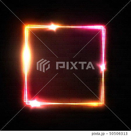 Vector neon square frame on black brick wall...のイラスト素材 [50506313] - PIXTA