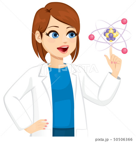 Female Scientist Touching Atom Amazedのイラスト素材