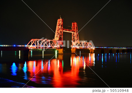 筑後川昇開橋　夜景　ライトアップ 50510948
