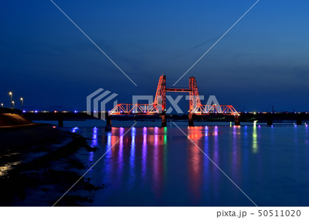 筑後川昇開橋 夜景 ライトアップ 筑後川昇開橋 夜景 ライトアップ 50511020