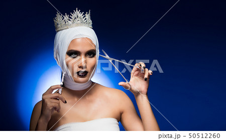 Miss Beauty Pageant Queen contest Diamond Crown Sash want to be Most Beautiful in the World Universe by operating Plastic Surgery Face head nose chin and blood glitter bandage, pain for good winner 50512260