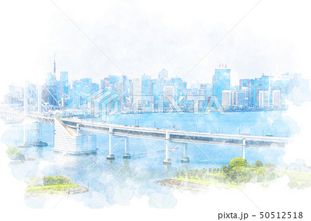 お台場から見た都市風景 水彩画風 お台場から見た都市風景 水彩画風 50512518