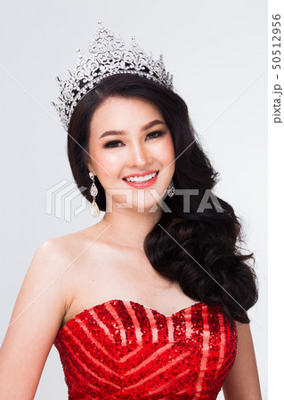 Portrait of Miss Pageant Contest in Asian Red Sequin Evening Ball Gown dress with Silver Diamond Crown Sash, fashion make up face hair style, studio lighting white background isolated copy space Portrait of Miss Pageant Contest in Asian Red Sequin Evening Ball Gown dress with Silver Diamond Crown Sash, fashion make up face hair style, studio lighting white background isolated copy space 50512956