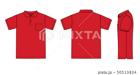 半袖ポロシャツ モックアップテンプレート (前・後ろ・側面) / 赤・レッド 50513834