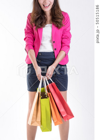 Woman in Trendy clothes with a lot of shopping bag 50515186