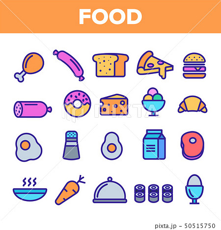 Food Line Icon Set Vector. Home Kitchen Breakfast Food Icons. Menu Pictogram. Fesh Eating Element Food Line Icon Set Vector. Home Kitchen Breakfast Food Icons. Menu Pictogram. Fesh Eating Element 50515750