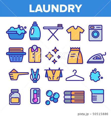 Laundry Line Icon Set Vector. Washing Machine. Clean Dry Cotton. Cloth Laundry Pictogram. Thin Laundry Line Icon Set Vector. Washing Machine. Clean Dry Cotton. Cloth Laundry Pictogram. Thin 50515886