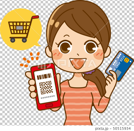 Woman doing barcode payment with credit payment Woman doing barcode payment with credit payment 50515934