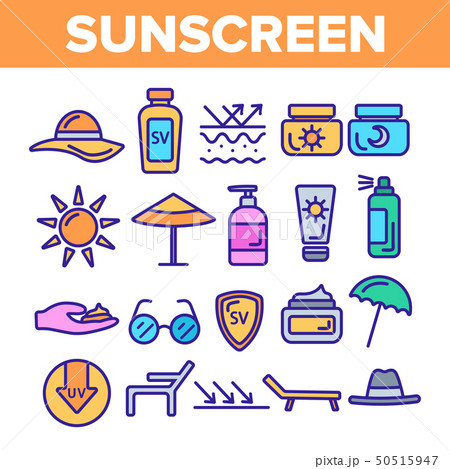 Sunscreen, UV Defence Vector Thin Line Icons Set 50515947
