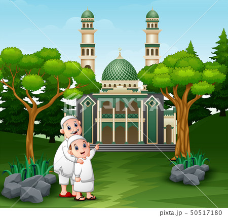 Muslim people cartoon going to the mosque 50517180