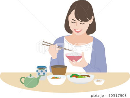 食事をとる女性１のイラスト素材