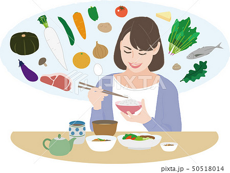 食事をとる女性８ 栄養バランス のイラスト素材