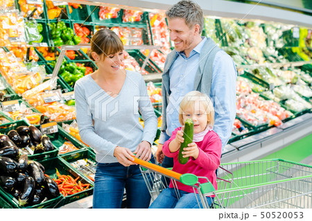 Family shopping fruit and vegetables in supermarket Family shopping fruit and vegetables in supermarket 50520053