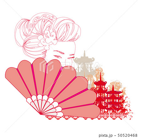 Asian girl holding traditional fan - abstract card Asian girl holding traditional fan - abstract card 50520468