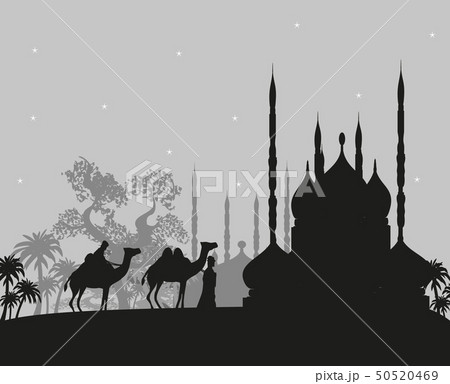 Bedouin camel caravan in wild africa landscape 50520469