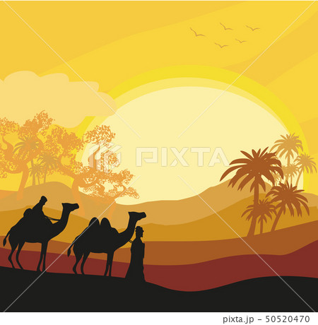 Bedouin camel caravan in wild africa landscape 50520470