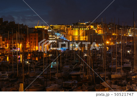 View to marina in Il-Birgu in the evening 50521747