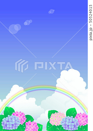 雨上がりの風景 虹と紫陽花 02のイラスト素材