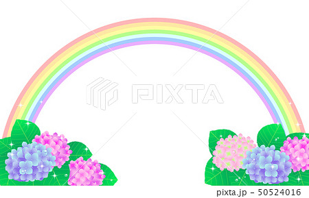 雨上がりの風景 虹と紫陽花 03のイラスト素材