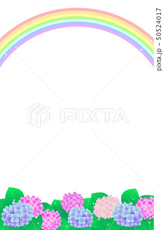 雨上がりの風景 虹と紫陽花 04のイラスト素材