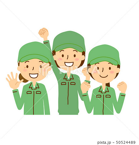 作業服と帽子の女性3人緑のイラスト素材