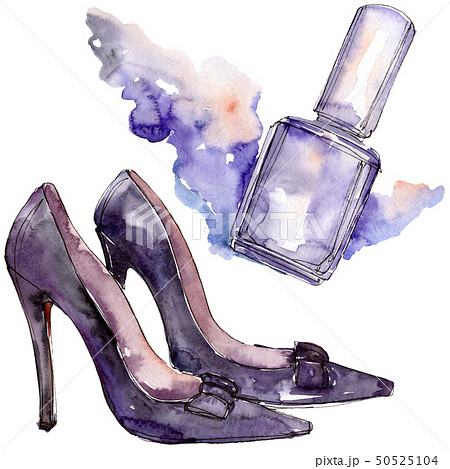 Shoes and nailpolish sketch glamour illustration in a watercolor style isolated element. Watercolour 50525104