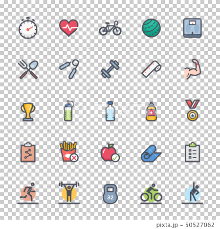 Icon set - Fitness and healthy full color outline - Stock Illustration ...