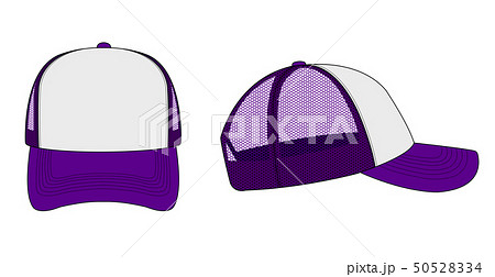 メッシュキャップ テンプレートイラスト フロント サイド 白 パープルのイラスト素材