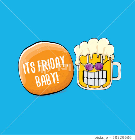 Its friday baby vector concept illustration with funky beer character isolated on blue background 50529636