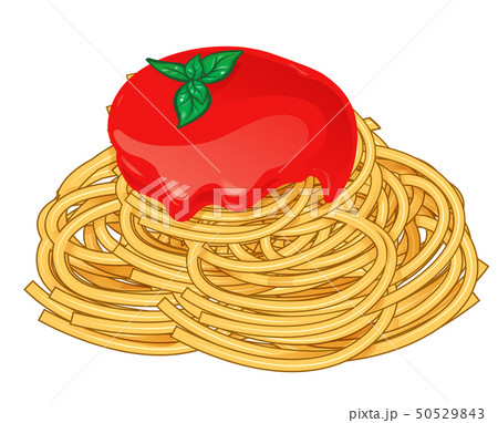 Spaghetti with tomato and basil isolated on white - Stock Illustration  [50529843] - PIXTA